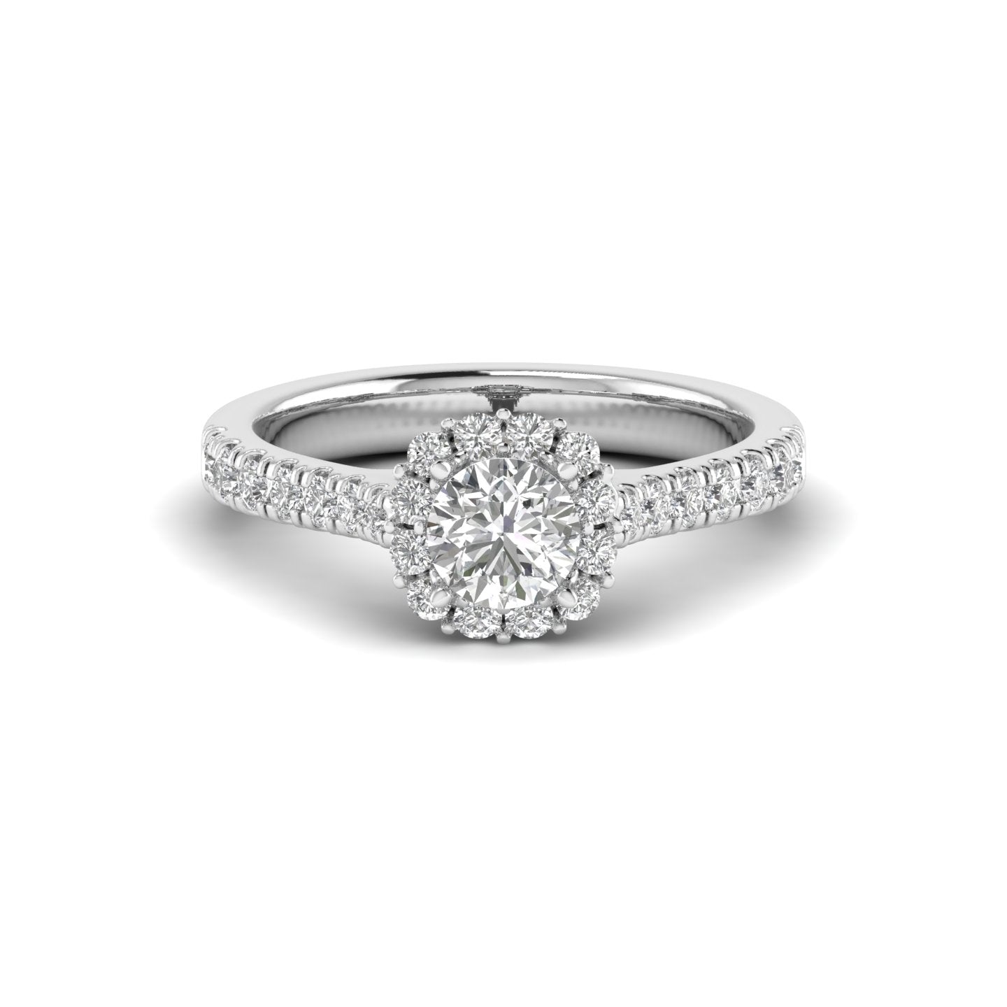 White Gold Studded 0.77 Carat Lab Grown Diamond Ring-F Color VVS2 Clarity.